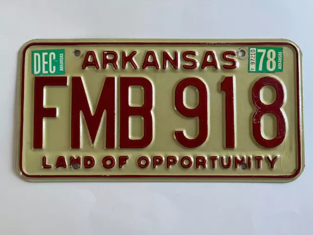 1978 Arkansas License Plate Natural Sticker on undated 1968 base