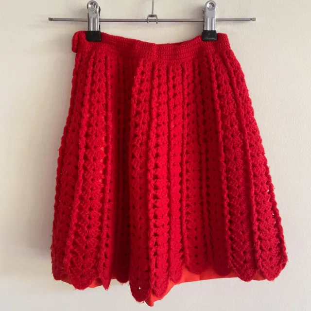 vintage red knit childs skirt kids childrens vtg 60s 70s 80s holiday winter