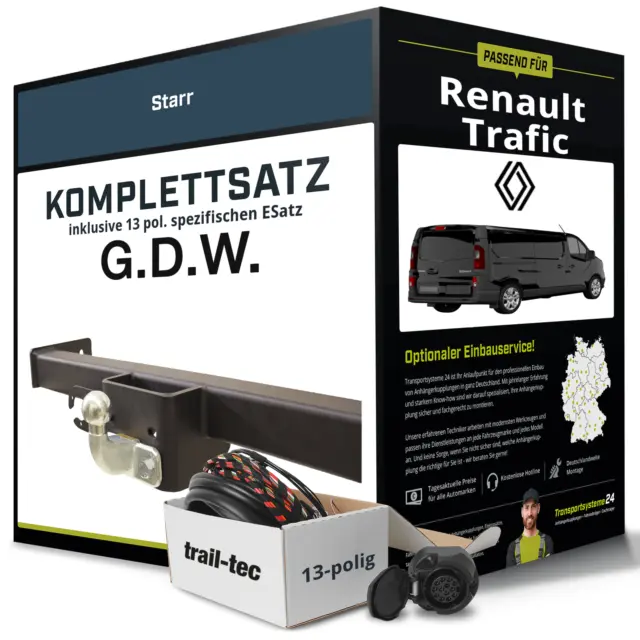 Für RENAULT Trafic III Typ FG Anhängerkupplung starr +eSatz 13pol 2014-2021 AHK