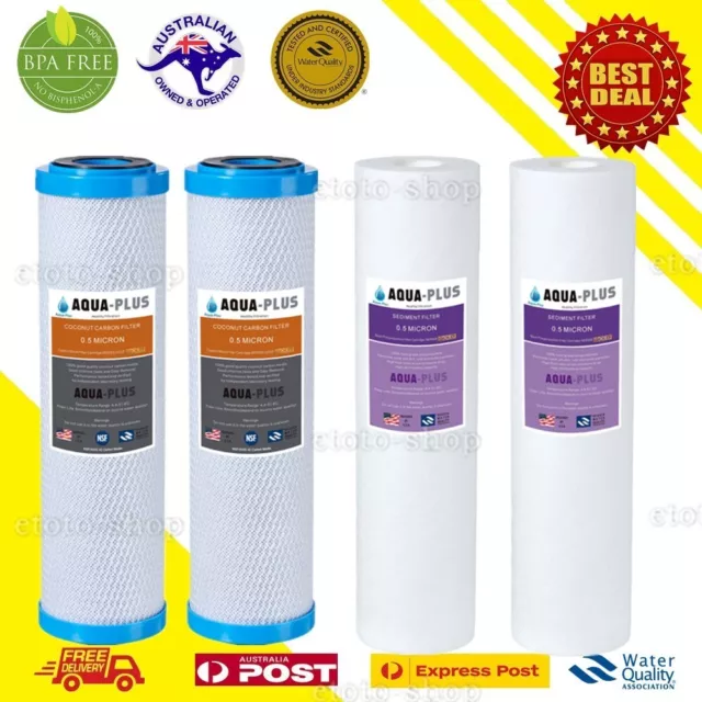 2 Set Undersink Replacement Water Filter Cartridges 0.5 Micron Carbon + Sediment