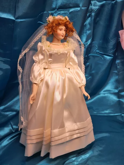 U.S. Historical Society Porcelain Louise Bride Doll 15" beautiful face blush