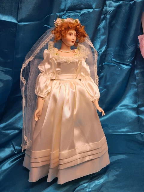 U.S. Historical Society Porcelain Louise Bride Doll 15" beautiful face blush
