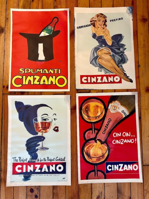 LOT de 4 affiches publicitaires CINZANO Publicité originale LIVRAISON/FRAIS...