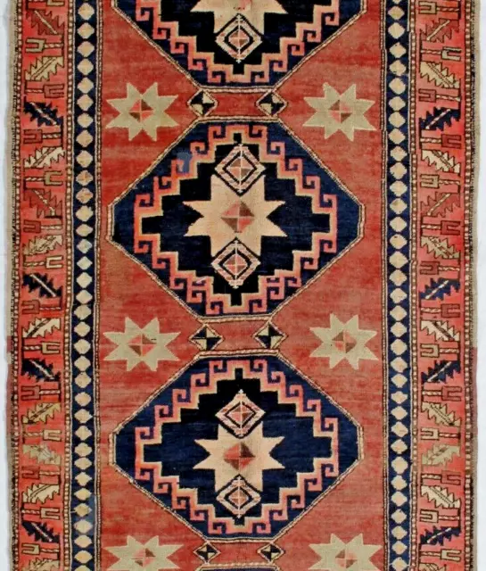 Hand Knotted Caucasian Kazak Rust Tribal Oriental Wool Area Rug Runner 4.4 x 9.7