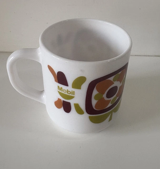 Lot De 4 Mugs Vintage Arcopal Seventies - Motif Fleur - Blanc - Mobil Camping - Occasion
