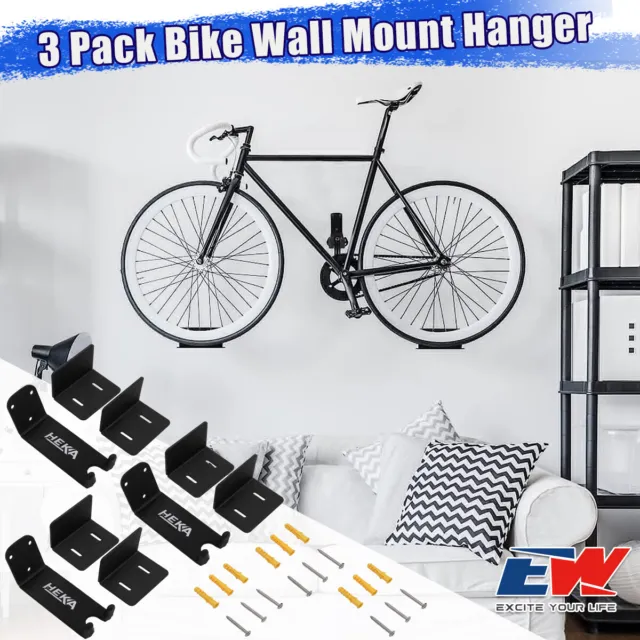 3PC Bicycle Wall Mount Rack Hanger Cycling Bike Storage Steel Holder Hook Garage