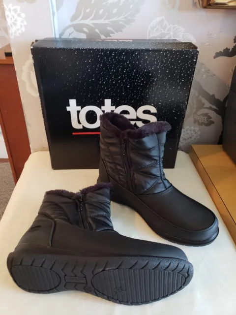 Totes Black Silverton Zip Boots Sz 10 M Waterproof Winter Snow Womens NEW