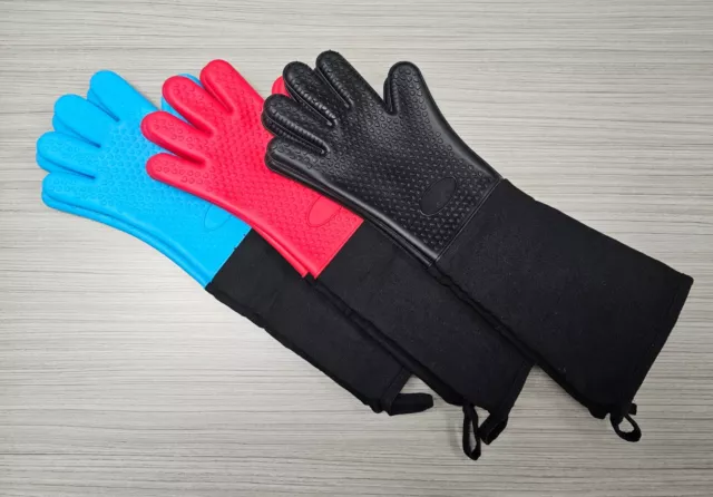 2X Extra Long Professional Silicone Oven Mitts with Quilted Liner, Durable Heat