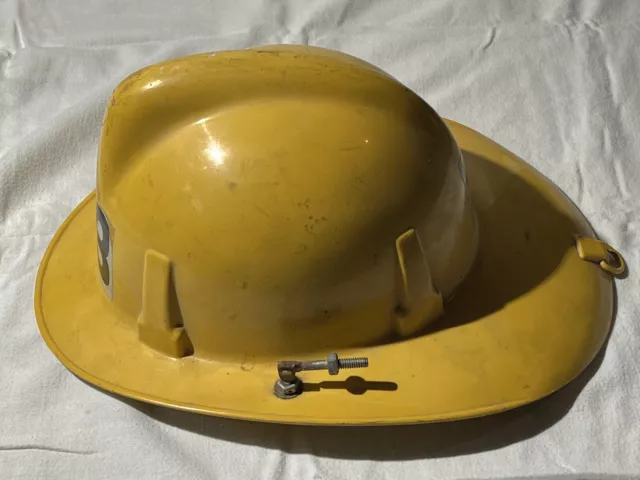 Vintage MSA TOPGARD Fireman’s Safety Helmet Yellow Adjustable Size 1969 Class D