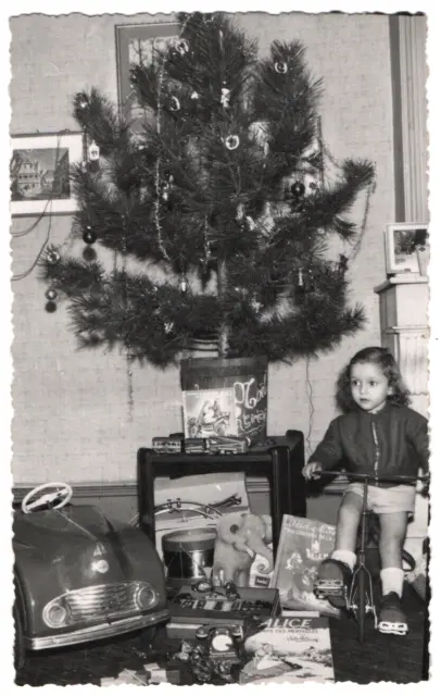 photo christmas snapshot c.1960 Christmas tree toy pedal car -
