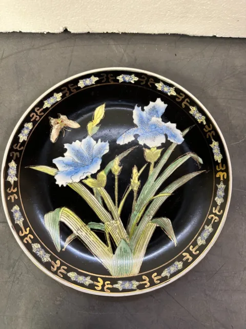 Chinese Hand Painted Decorative Ceramic Plate Floral Pattern Gold Rim 10.25"