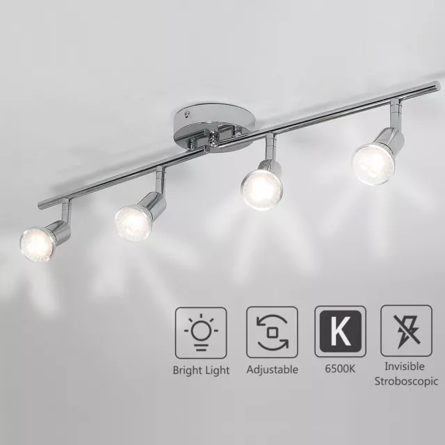 Modern 4-Light Track Lighting Kit, Flush Mount Wall/Ceiling Spot Lights Fixture