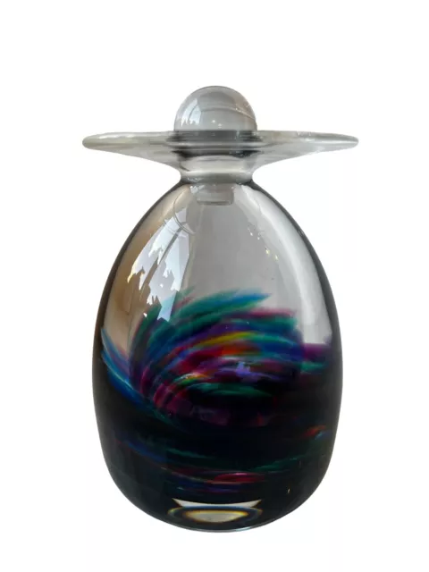 Michael Trimpol Hand Blown Perfume Bottle & Stopper Rainbow Colors Clear