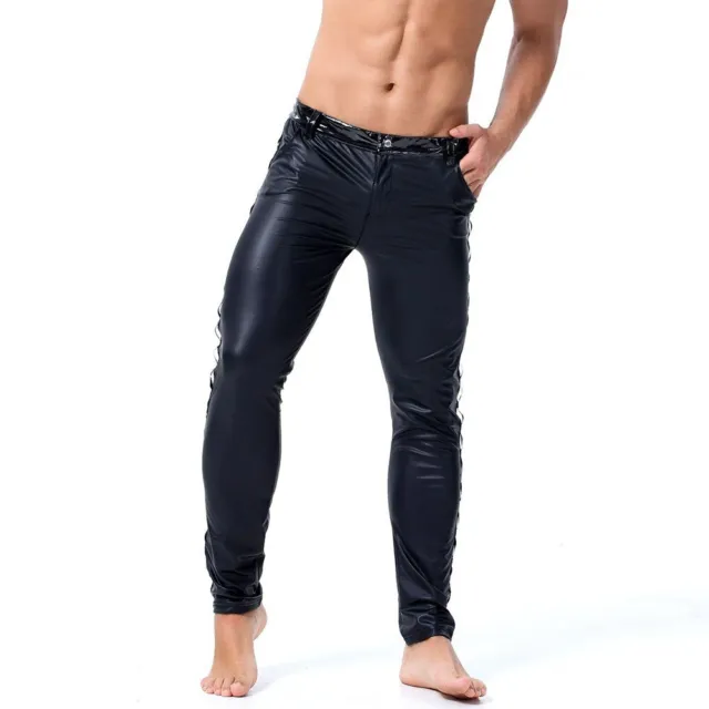 Pantaloni da motociclista uomo neri in pelle scamosciata slim aderenti gambe dri