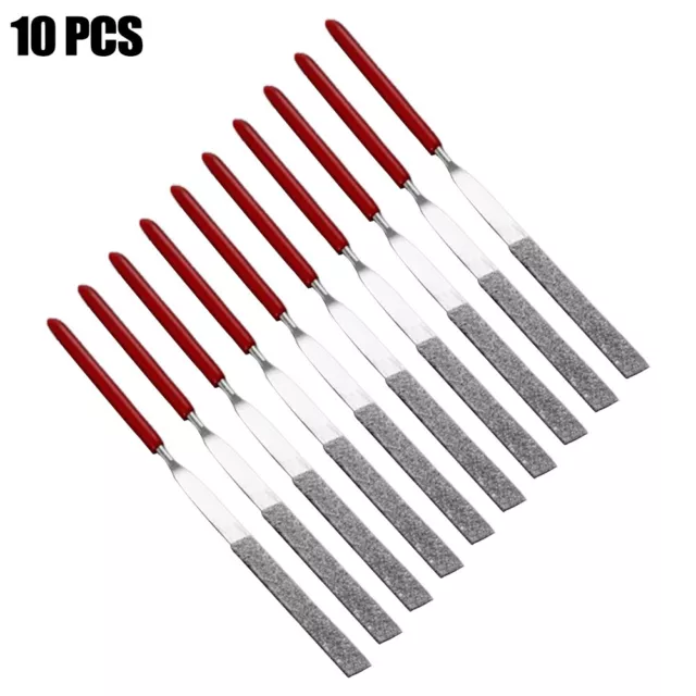 Diamond Needle Files 10Pcs 3mm*140mm Diamond Flat Needle Plastic Handle