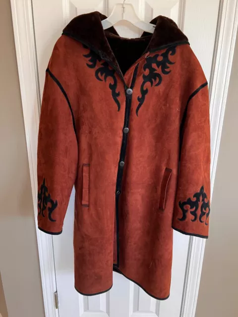 LOUIS DELL'OLIO Studio Women's "LeGAR" Rust Shearling Hooded Coat Size M