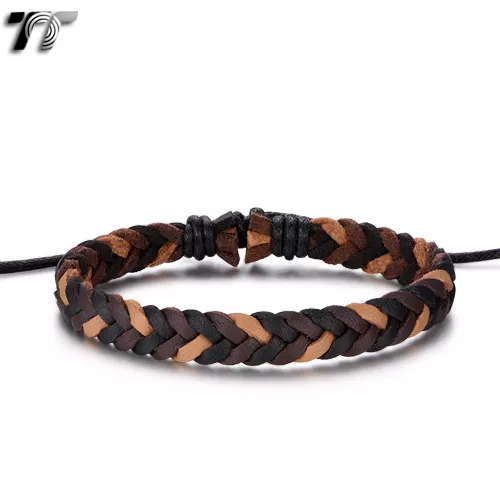 Quality TT Mixed Brown/Black Genuine Soft Leather Bracelet Wristband (LB322)