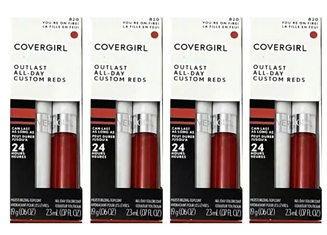 4 Cover Girl Outlast ALL DAY 24 Hr Lip Color Custom Reds FUCHSIA 850 Lot