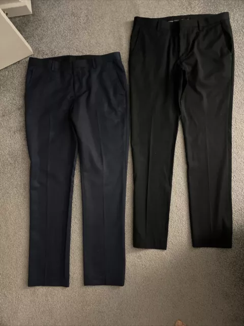 Lot Of 2 Topman Men's Black, Blue Slim Fit Dress Pants  Trousers Zip Fly 34”x31”