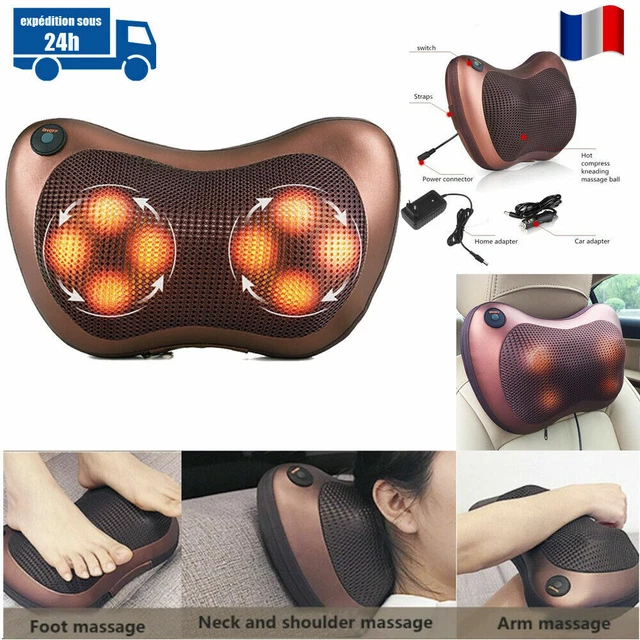 Coussin de Massage Cervical avec 8 Rouleaux Shiatsu Pétrissage multifonctionnel