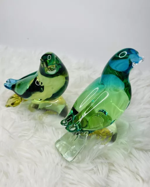 Ombre Murano Bird Pair ITALY blue And Green  S. V. C. C. Vetri DARTE