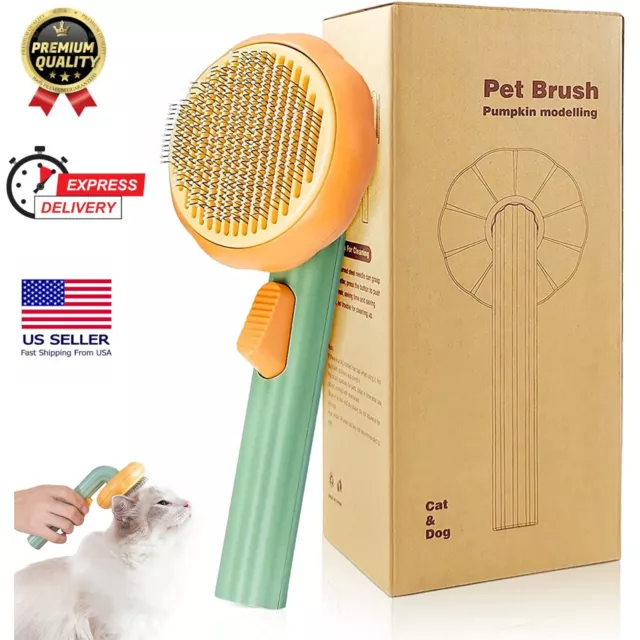 Self Cleaning Pumpkin Pet Brush for Cats and Dogs Shedding Grooming Hair Remover