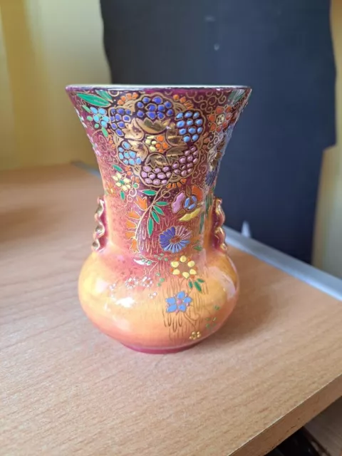 1930'S Fieldings Crown Devon Small Vase With Flower Decoration 3
