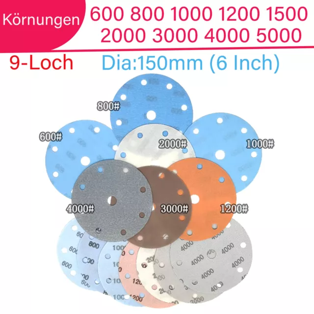 Schleifscheiben 150mm Klett 9 Loch Exzenter Schleifpapier Schleifblatt P40-P5000