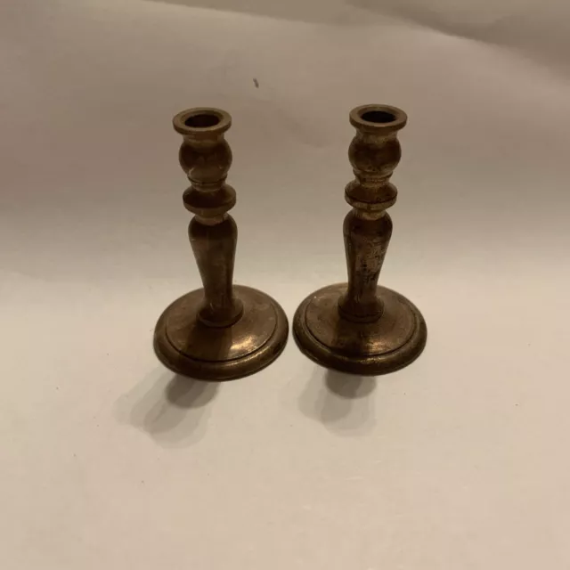 Lot of 2 Vintage Miniature Brass Candlestick Holder Judaic / Jewish Related Item