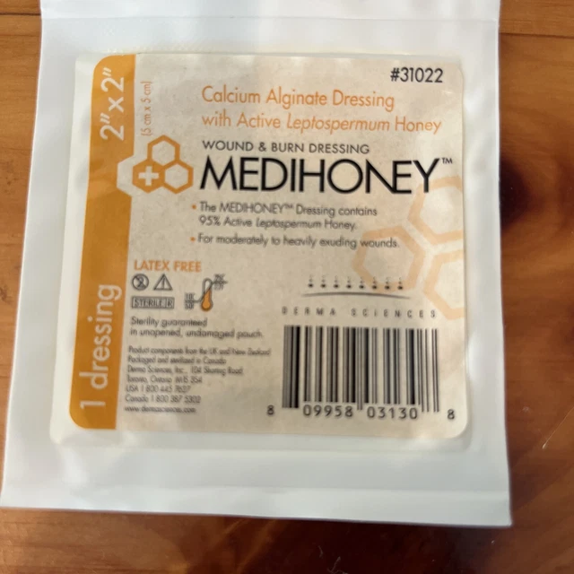 Aderezo de alginato de calcio Medihoney con miel de manuka, caja de 10 caducados