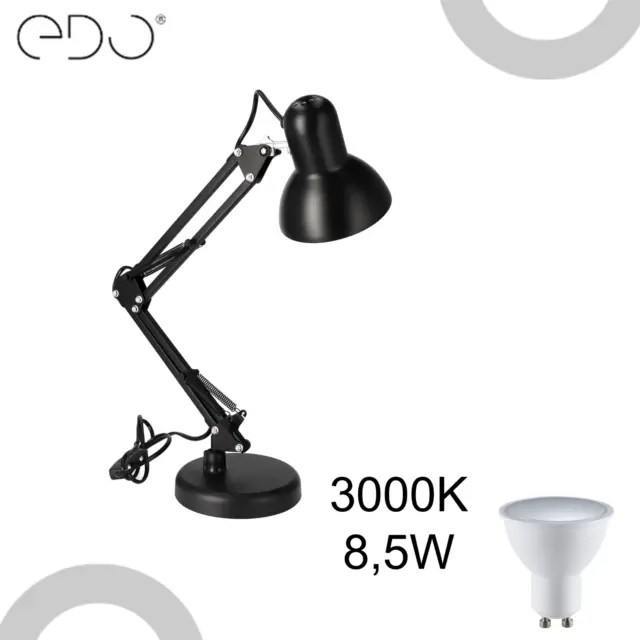Lot de PIXI Noir E27 lampe de bureau à dessin base noire+ Ampou 8,5W 3000K