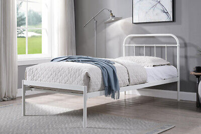 Modern Victorian Hospital Style White Metal Bed Frame - Single Double King Size 2