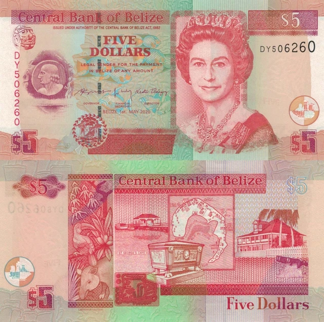 Belize 5 Dollars (01.05.2020) - QEII/Animals/Ruins/p-66h UNC