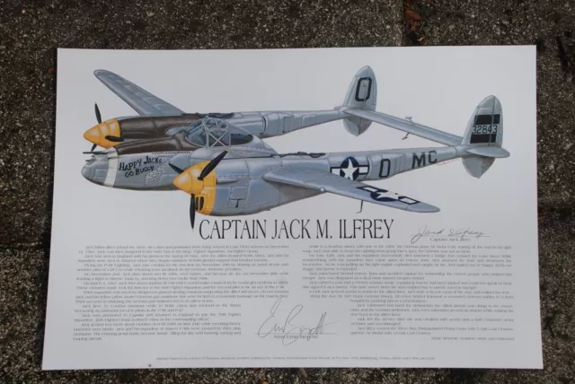 Aviation Art: P-38, signed by "Lighting" Ace, Jack Ilfrey, Artist, Ernie Boyette