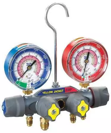 Yellow Jacket 49963 Mechanical Manifold Gauge Set,4-Valve