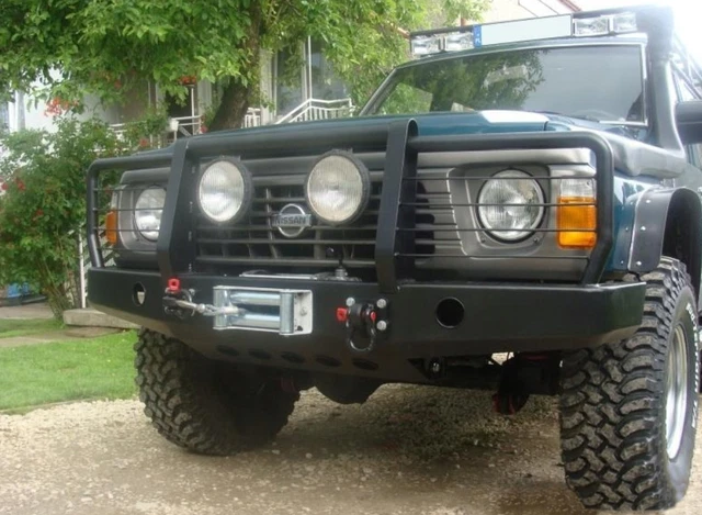 Nissan Patrol Y60 Heavy Duty Front Bumper - Avant Robust, Iron, Black, Made In Italy