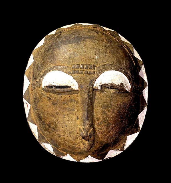 African mask antiques tribal Face vintage Wood Carved /Ripolin Mask Gouro -5383