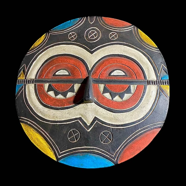 African Tribal Face Mask Wood Hand Carved Wall Hanging Teke Tsaye Mask-7782