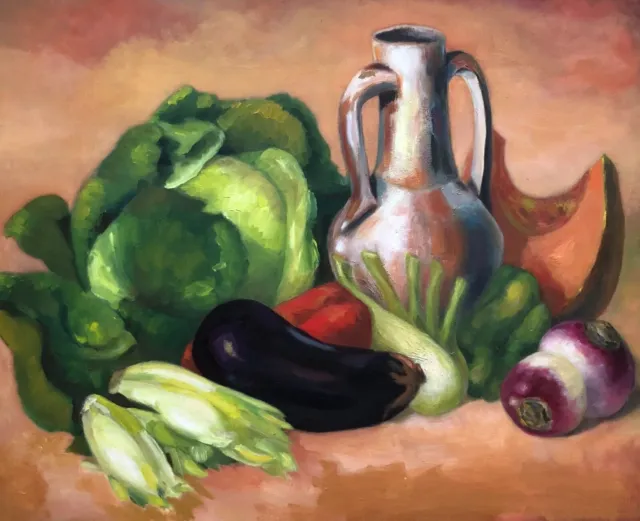 Bodegón con verduras de verano, Óleo sobre lienzo, Pintura, S. XX