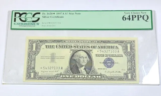1957-A $1 Silver Certificate Star Note Fr. 1620* PCGS 64 PPQ