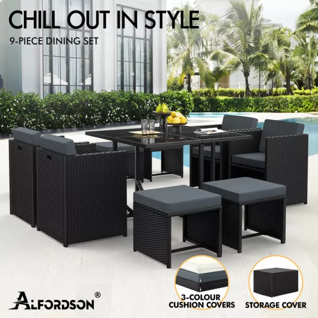 ALFORDSON Outdoor Dining Set 5/9/11/13 PCS Table Chairs Patio Wicker Furniture 3