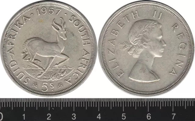 South Africa: 1957 5 Shillings QEII silver Five Shillings 5/-