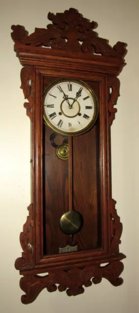 Antique Waterbury "Springfield" Oak Regulator Wall Clock 8-Day, Time/Strike 2