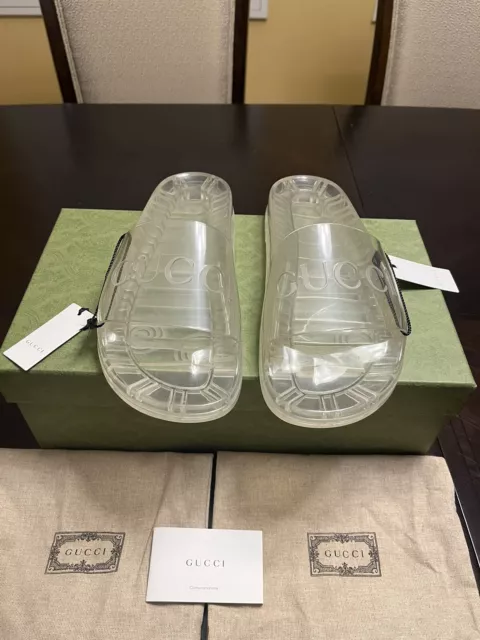 New Gucci Transparent Logo Slide Sandal Size UK 9 / US 9.5