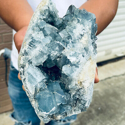 10.9LB natural blue celestite geode quartz crystal mineral specimen healing AX25