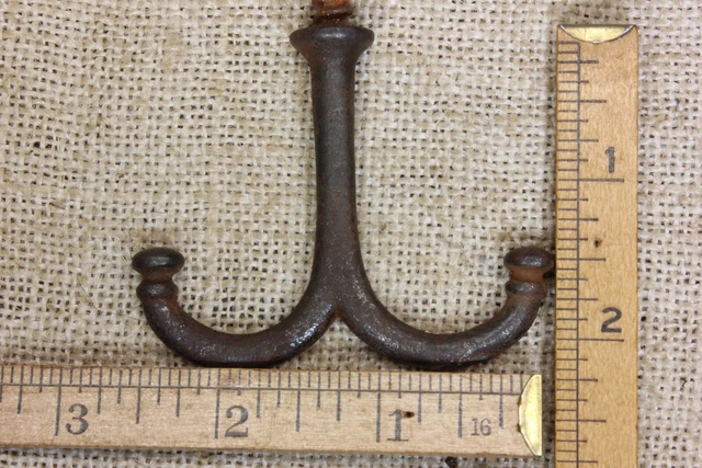 3 old Coat Hooks under shelf cup hangers farmhouse vintage 1880’s rustic 2 1/4" 4