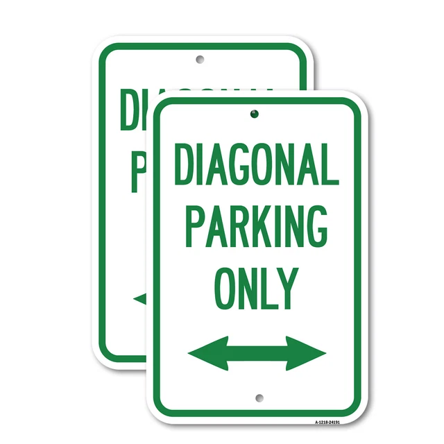(2 Pack) Diagonal Parking Only with Bidirectional Arrow 12" X 18" Aluminum Sign
