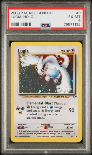 Pokemon Lugia #9 Holo Rare Neo Genesis Unlimited PSA 6 EXCELLENT-MINT WOTC 1999