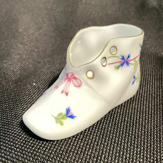 Vintage HEREND Blue Garland  Hand Painted Porcelain Baby Shoe Figurine