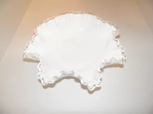 Fenton Milk Glass Silver Crest Bowl candy nut ruffeled 11.75" wide x 3 1/2" tall